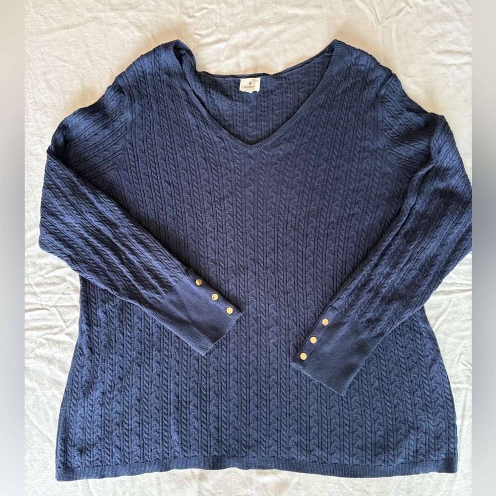 dressbarn Navy V-Neck Sweater with Gold Buttons, Size 1X - LAST CHANCE!